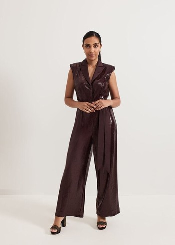 Phase Eight Petite Ivey Burgundy Sequin Jumpsuit Burgundy Canada | IFKRCL-293